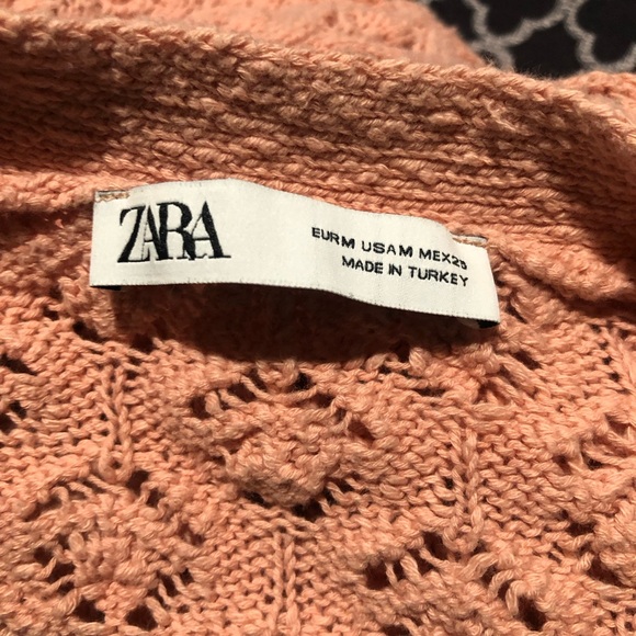 Zara Womens Open Knit Button Cardigan Sz Medium 100% Cotton Coral Pink L1 - Picture 2 of 8